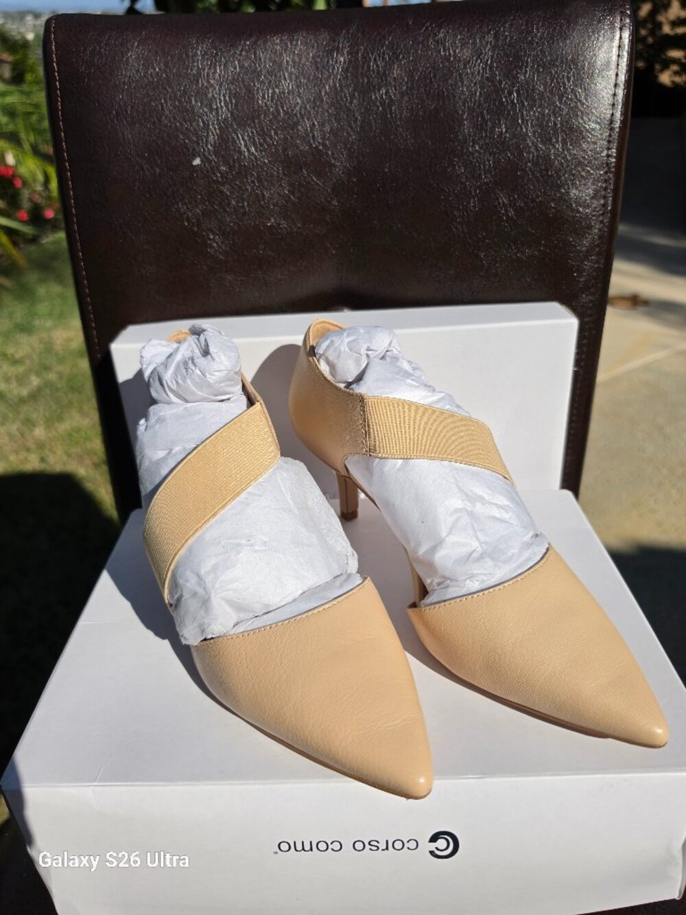 Corso Como CC-Denice Nude Glazed Milled Leather Heeled Sandals (7M) GUC